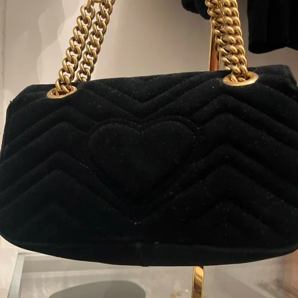 Gucci Black Matelassé Velvet Small GG Marmont Shoulder Bag - Picture 5 of 6